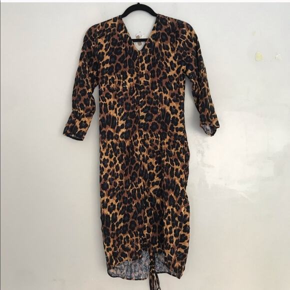 ZARA Animal Print Ruched Tie V-neck Drape Dress - Picture 4 of 6